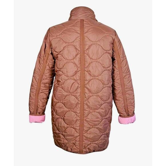 J. Crew Signature Quilted Puffer Jacket Patch Pockets Brown/Pink Size M - Picture 5 of 9